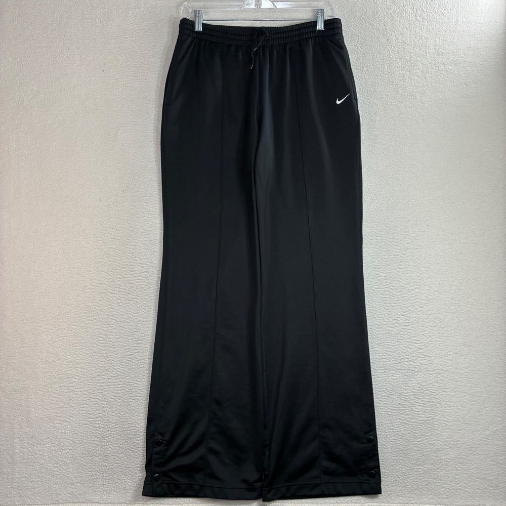 Y2K Nike Track Pants Women M Black Baggy Ankle Snap Sweatpants Loose Wide Leg